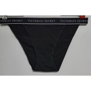 Victoria's Secret Black Tanga High Cut Stretch Logo Waist Underwear Panty Large